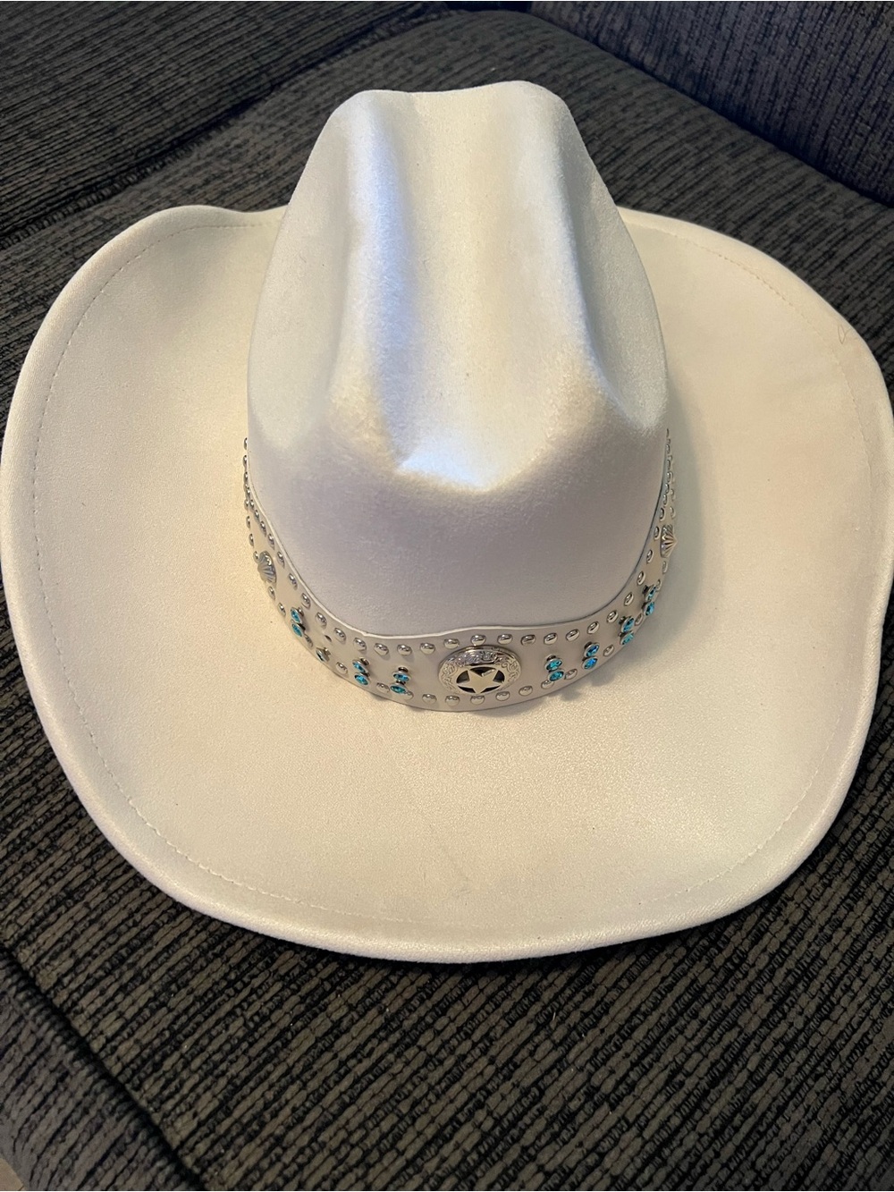 Windsor White Cowgirl Hat with Turquoise & Rhinestone Band